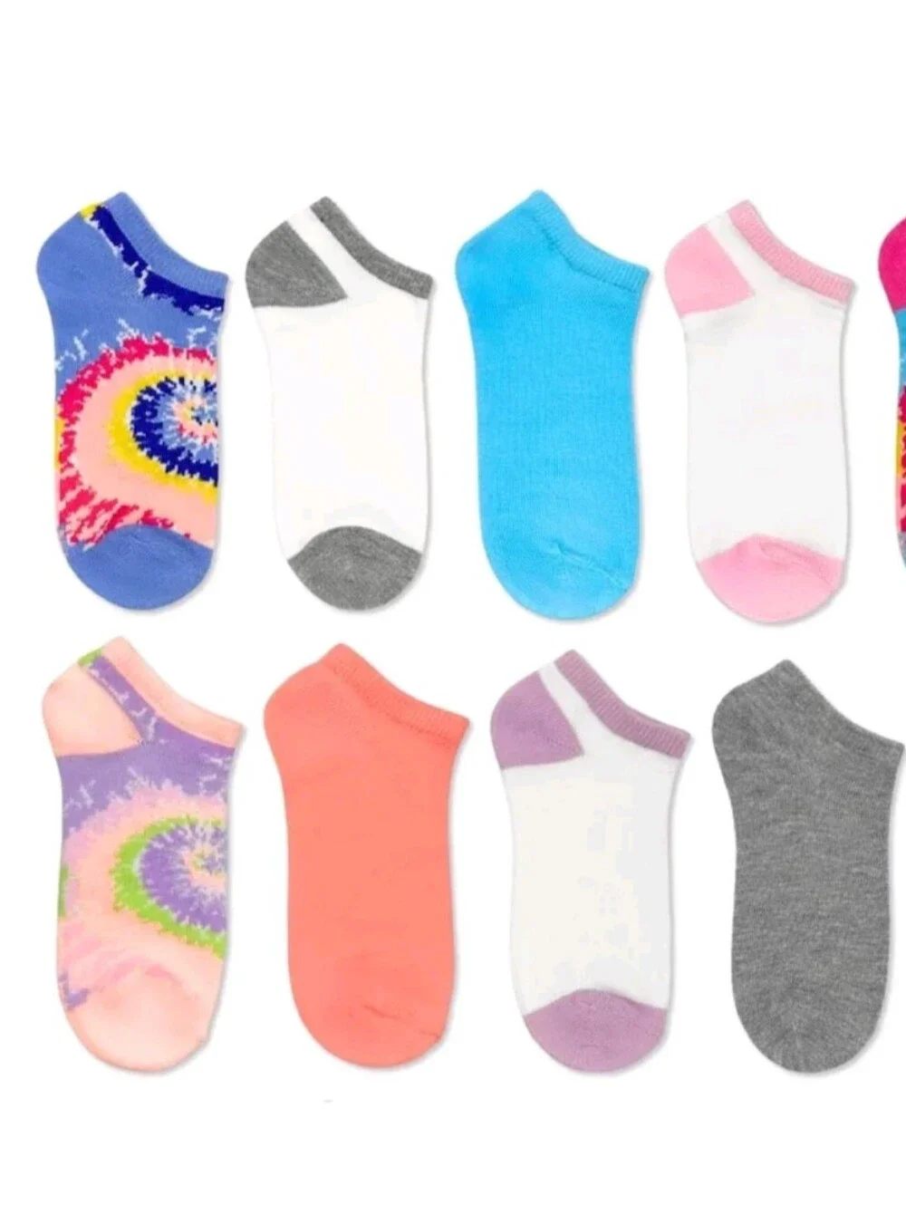 wonder nation Girls' No-Show Tie-Dye Socks - Blue, Purple, Pink, Yellow, Green